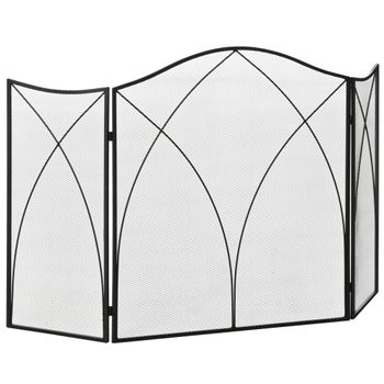 Salvachispas Plegable 3 Paneles De Metal Homcom 126x2x76 Cm-negro