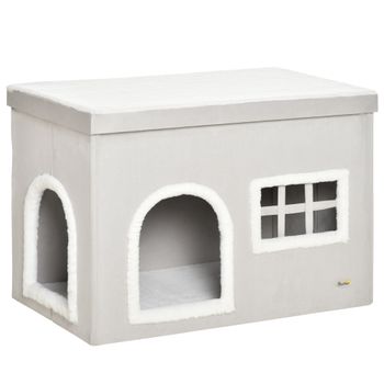 Casa Plegable Gatos De Aglomerado Felpa Mdf 71x42x49 Cm-pawhut.gris