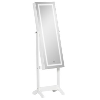 Espejo Joyero De Pie De Mdf Cristal Homcom 46x36,5x151,5 Cm-blanco