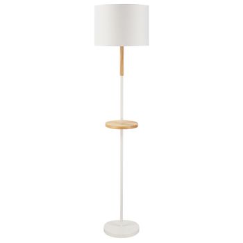 Lámpara Pie Con Estante De Metal Madera Tela Homcom Ø35x155 Cm-blanco