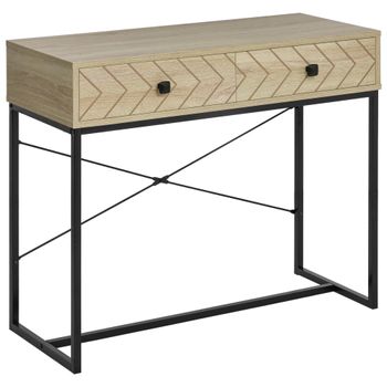 Mesa De Consola De Melamina De Madera Metal Homcom 90x35x76cm-natural