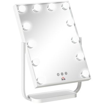 Espejo De Maquillaje De Metal Vidrio Abs Homcom 32,8x11x47,4cm-blanco
