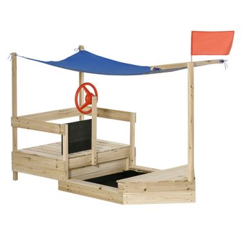 Arenero Infantil Con Vela Toldo De Madera De Abeto Natural Outsunny