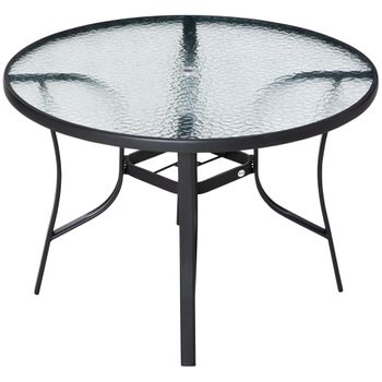 Mesa De Jardín De Cristal Templado Acero Ø106,5x71 Cm-outsunny.negro