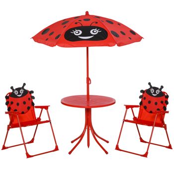 Conjunto De Picnic Infantil Plegable Con Sombrilla Rojo Outsunny