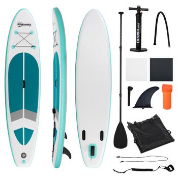 Tabla De Paddle Surf Hinchable Outsunny Pvc Eva, 320x76x15 Cm, Blanco