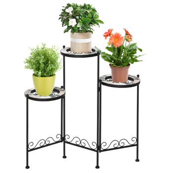 Soporte Plantas Plegable De Metal Azulejo 60x22x65 Cm-outsunny.negro