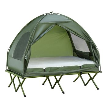 Cama Doble Camping De Tela Oxford Acero 193x145x180 Cm-outsunny.verde