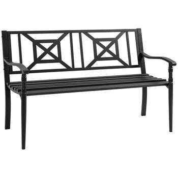 Banco De Jardín De 2 Plazas De Acero 128x62,5x81,5 Cm-outsunny.negro