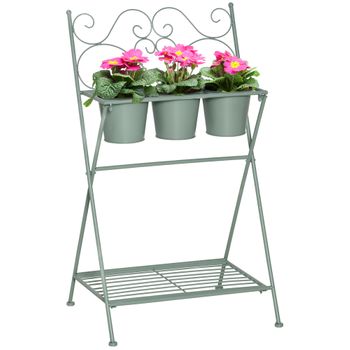 Soporte De Plantas Con 3 Macetas De Metal 47x37x78,5cm-outsunny.verde