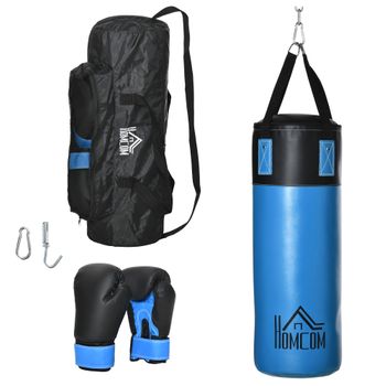 Saco De Boxeo Con Guantes Y Bolsa Homcom Pu Epe Nylon Ø25x102cm, Azul