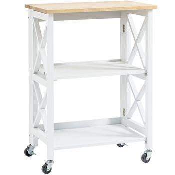 Carrito Auxiliar de Cocina con 1 Puerta de Vidrio 1 Cajón 1 Toallero y 4 Ruedas  Carro de Servir Multiusos Armario de Cocina 62 x 45,5 x 87,5 cm Blanco  FKW98-WN SoBuy ES