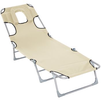 Tumbona Reclinable De Metal Tela Oxford 182x56x28 Cm-outsunny.beige