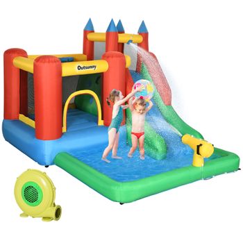 Castillo Hinchable Con Trampolín Piscina Tobogán Multicolor Outsunny