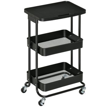 Carrito De Cocina Con Ruedas De Acero Pp Homcom 46x34,5x76,5cm-negro