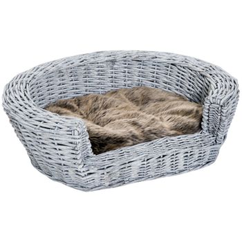 Cama Para Perros De Mimbre Felpa Algodón Pp 57x46x17,5 Cm-pawhut.gris