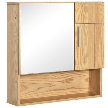 Armario Baño Con Espejo De Mdf Vidrio Kleankin 54x15,2x55,3cm-natural