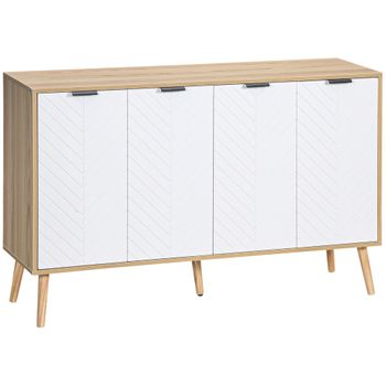 Aparador De Cocina De Melamina Homcom 120x35x77,4 Cm Blanco Y Natural