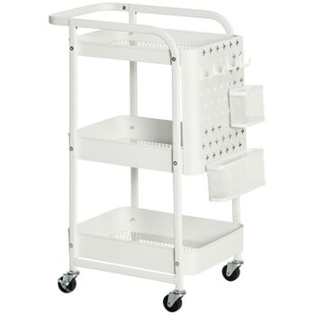 Carrito Auxiliar Plegable De Acero Abs Homcom 43x31x89 Cm-blanco