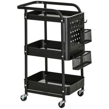 Carrito De Cocina Con Ruedas De Acero Pp Homcom 51,5x32x75,6cm-negro