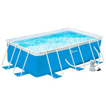 Piscina Desmontable Tubular De Acero Pvc 340x215x80 Cm-outsunny.azul