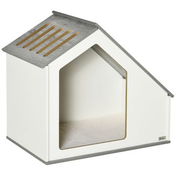 Caseta Perros De Mdf Cachemir Espuma 84,5x54,5x75 Cm-pawhut. Blanco