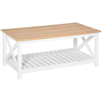 Mesa De Centro Para Salón De Mdf Homcom 116x60x48 Cm-natural Y Blanco