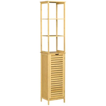 Estantería de pie para baño Liminka 4 estantes 1 puerta bambú 140 x 34 x 33  cm natural [en.casa]