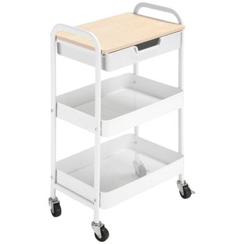 Carrito De Cocina De Acero Pp Mdf Homcom 43,9x30,5x75,6cm-blanco