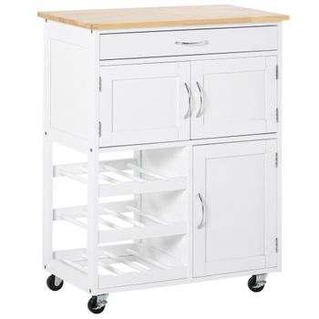 HOMCOM Carrito de Cocina Carro de Servicio Multifuncional con Ruedas 2  Puertas Correderas 2 Cajones y Barra de Colgar 110x49,5x89,5 cm Crema  110x49,5x89,5cm