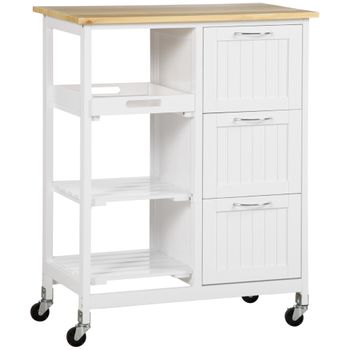 Carro de cocina con encimera extendida HOMCOM 128,8x75,5x92,5cm blanco