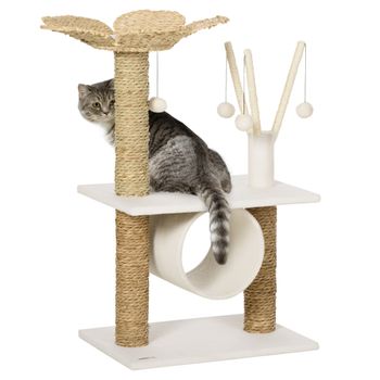 Árbol Para Gatos De Aglomerado Totora Vellón 56x40x91cm-pawhut.blanco