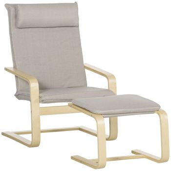 HOMCOM Silla Mecedora Tapizada en Lino y Cuero Sillón Balancín Relax con  Asiento Acolchado y Reposabrazos 42x46x47 cm Gris