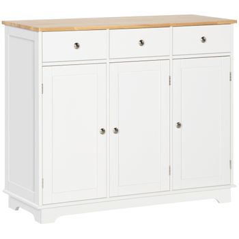 Aparador De Cocina De Mdf Madera De Caucho Homcom 101x40x85cm-blanco