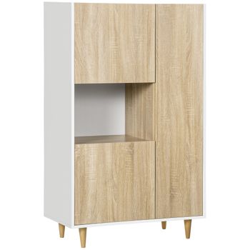 Aparador salón Comedor,Mueble Auxiliar Buffet WIND 1 Puerta/3 cajones,  Roble/Blanco.