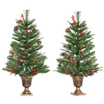 2 Piezas De Árbol De Navidad De Pe Pvc Acero Pp Homcom Ø48x90cm-verde