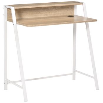 HOMCOM Mesa de Escritorio en Forma de L Escritorio de Ordenador con Soporte  de Monitor Estante Independiente para Torre y Estructura con Refuerzo en X  150x150x76 cm Color Madera y Blanco