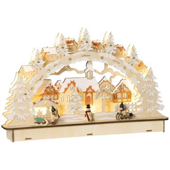 Pueblo Navideño Madera Contrachapad Resina Homcom 45x7x28 Cm-natural