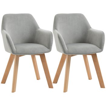 Sillas De Terciopelo Espuma Madera De Caucho Homcom 54x57x80 Cm-gris