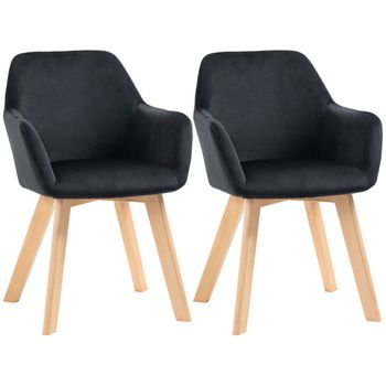 Sillas De Terciopelo Espuma Madera De Caucho Homcom 54x57x80 Cm-negro