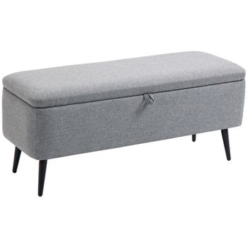 Taburete para Pie de Cama Tapizado en Tela con Asiento Acolchado y Patas de  Madera Banqueta