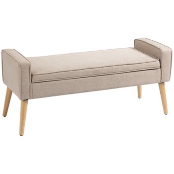 Baúl de Almacenaje HOMCOM Poliéster, Espuma, Madera Goma Beige 95x38x45 cm  838-417V00CW