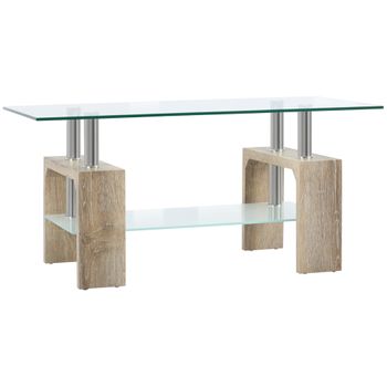 Mesa De Vidrio Templado Mdf Acero Inoxidable Homcom 90x50x42cm-madera