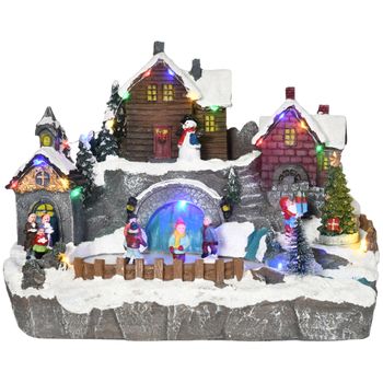 Pueblo Navideño Con Luces De Resina Homcom 32x25,5x24 Cm-multicolor