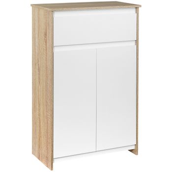 Armario Auxiliar De Baño De Mdf Kleankin 60x30x90 Cm-blanco Y Natural