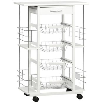 Carrito Auxiliar Plegable De Acero Abs Homcom 43x31x89 Cm-blanco