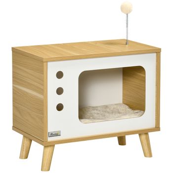 Caseta para gatos de madera con 2 niveles PawHut 77x50x73cm natural