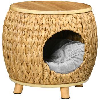 Caseta para gatos de madera con 2 niveles PawHut 77x50x73cm natural