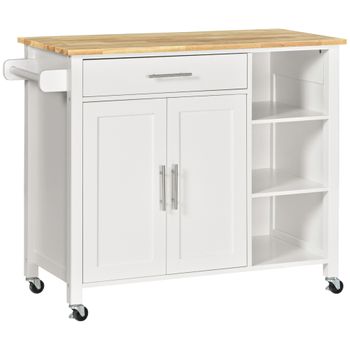 Isla Cocina De Madera Caucho Mdf Melamina Homcom 107,5x48x89cm-blanco