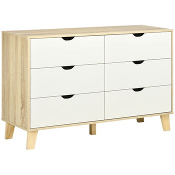 Cómoda De Melamina De Madera Pino Homcom 120x40x76cm-natural Y Blanco